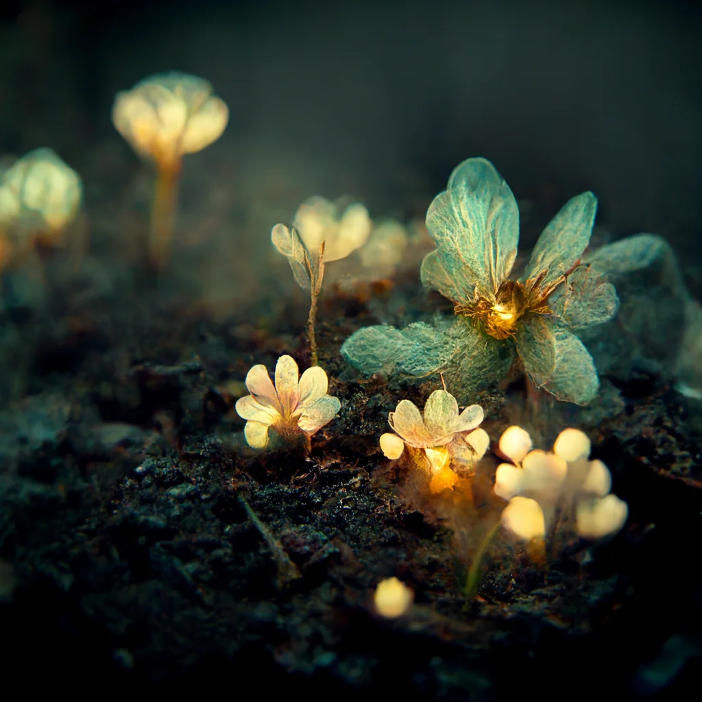 Irregular glowy flowers growing from the ground (variant A)