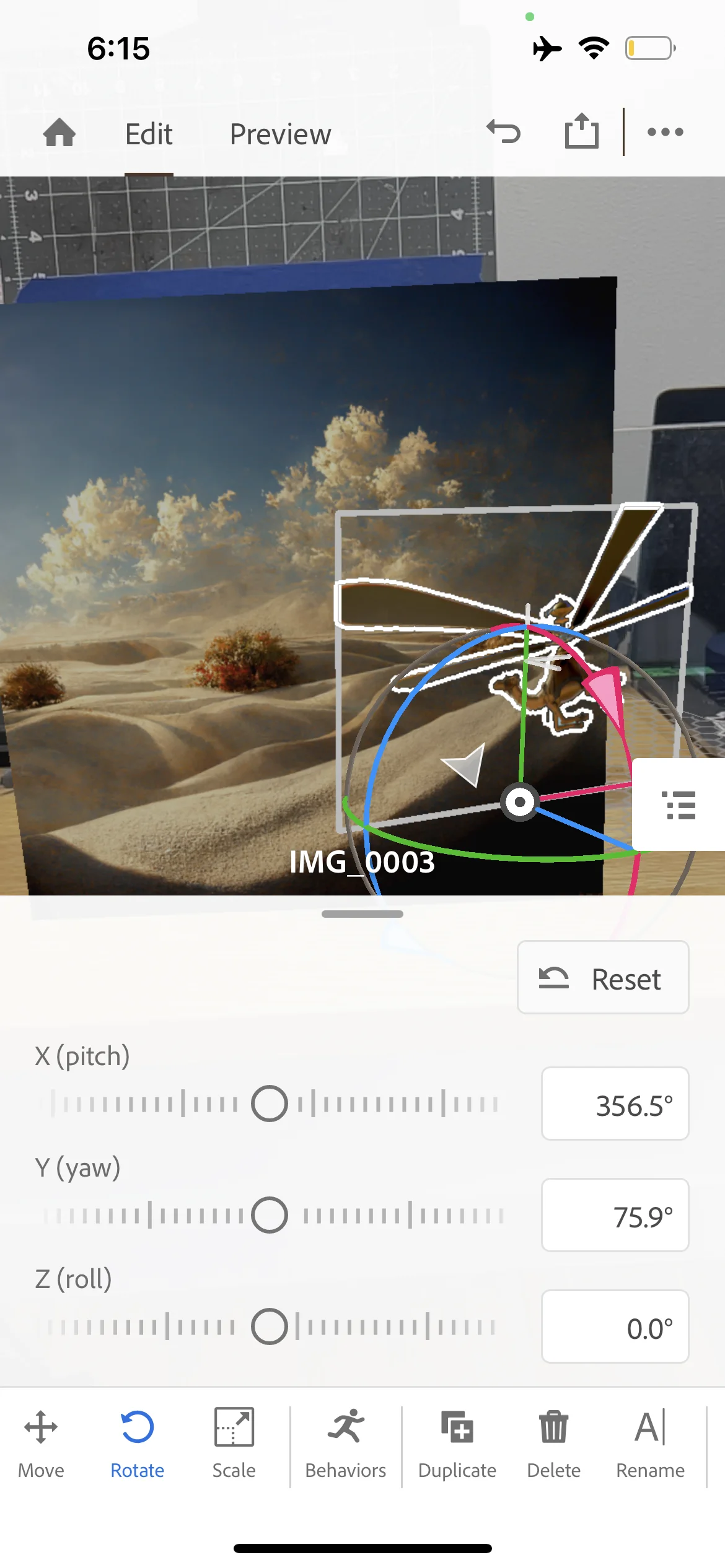 Screenshot of moving things in Adobe Aero