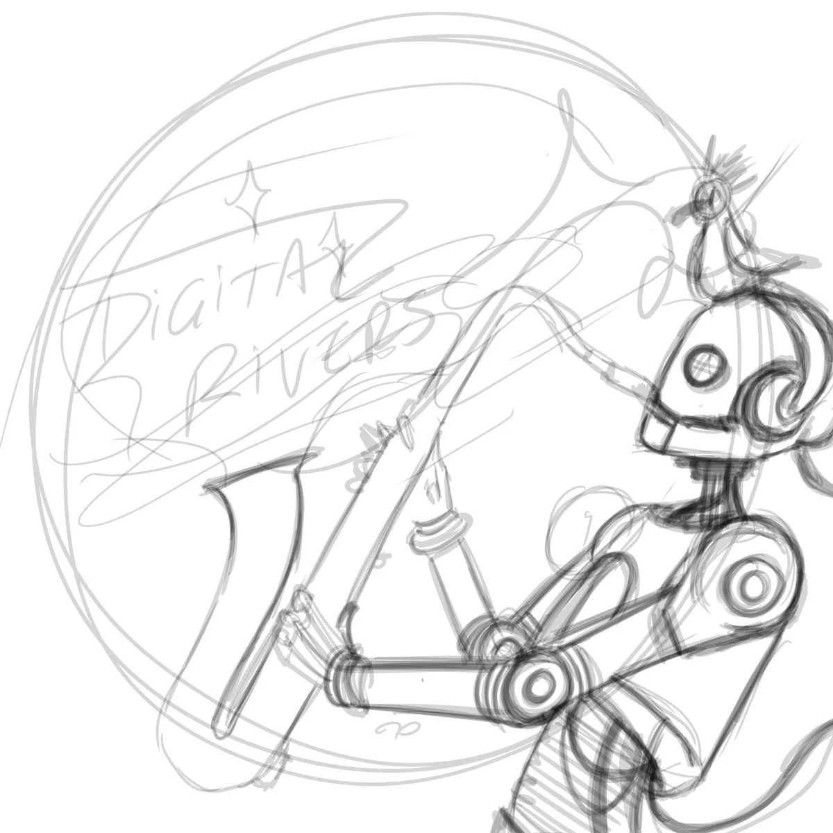 Sketch of the backlit robot with space through the window