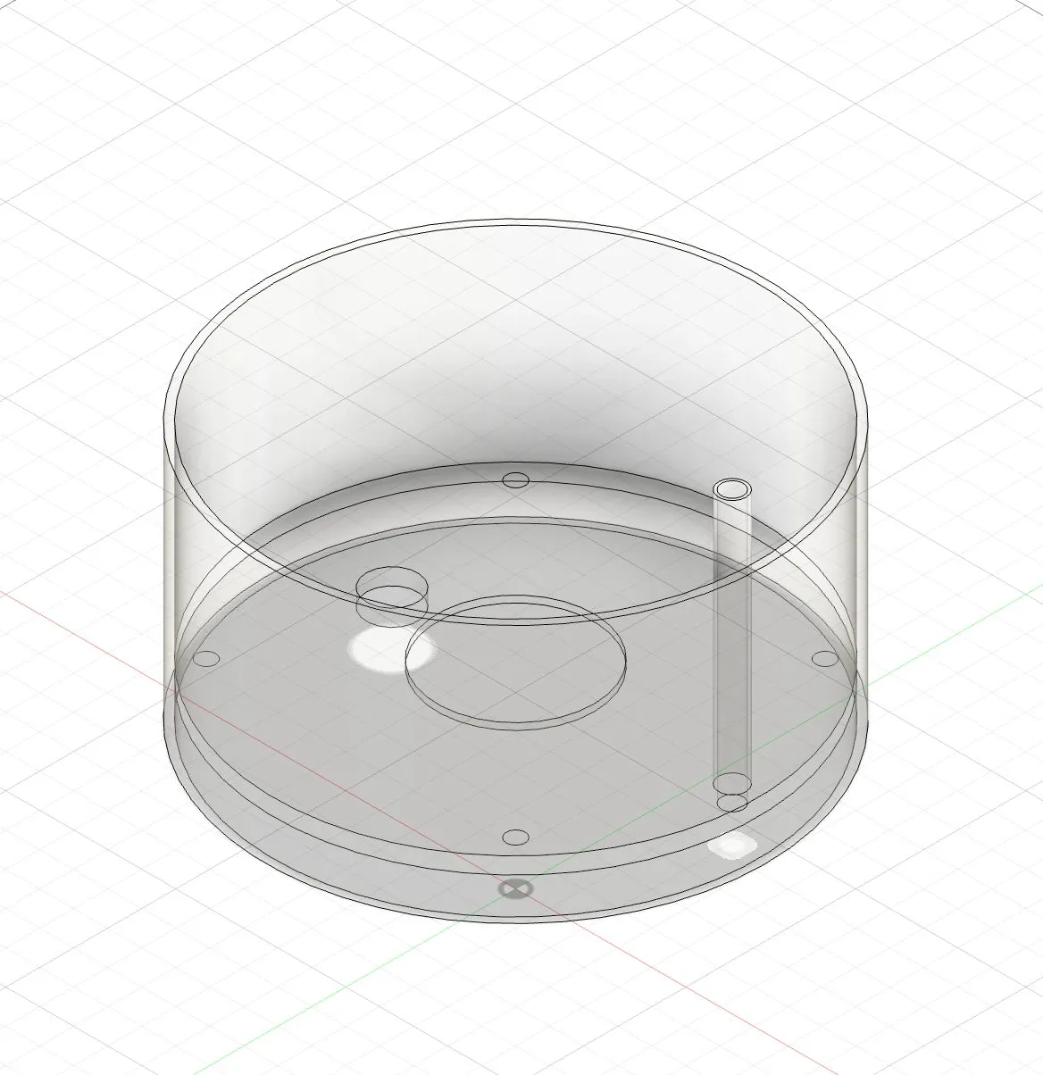 A second CAD wireframe view of the basin from a slightly different angle, showing the seating for the ultrasonic module.