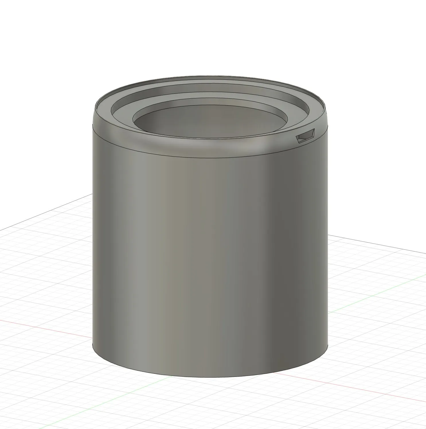 A grey shaded 3D render of the cylindrical diffuser shell with a recessed lip at the top.